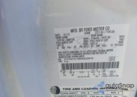 2013 Ford F-150 Xlt from USA, damaged, VIN 1FTFW1CT5DKE23915